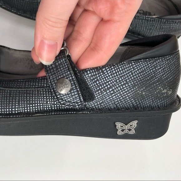 ALEGRIA Belle Grid Silver Mary Jane Clog Shoe Comfort Adjustable Strap 36 Women - Picture 4 of 11